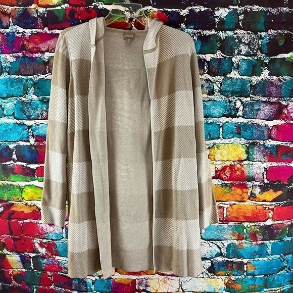 Chico's Size 0 Check/Plaid Print Hooded Open Front Cardigan Sweater Small - Picture 1 of 5